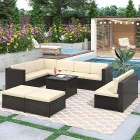 9 Piece Rattan Sectional Seating Group Outdoor Wicker Sectional