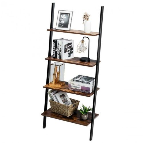 Multipurpose 4-Tier Industrial Leaning Wall Bookcase with Metal Frame Multipurpose 4-Tier Industrial Leaning Wall Bookcase with Metal Frame
