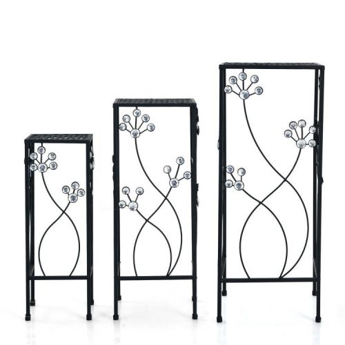 3 Pieces Flower Pots Display Rack with Vines and Crystal Floral Accents Square 3 Pieces Flower Pots Display Rack with Vines and Crystal Floral Accents Square