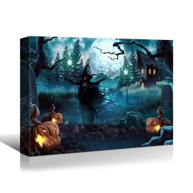 Drop-Shipping Framed Canvas Wall Art Decor Painting For Halloween, Witch in Haunted Grave Yard Painting For Halloween Gift