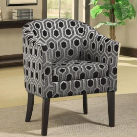 Grey and Black Hexagon Print Barrel Back Accent Chair