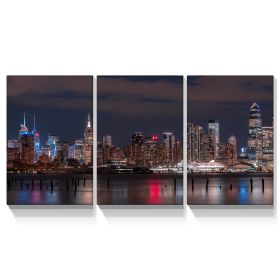 3 panels Framed Canvas City Night Scape Wall Art Decor,3 Pieces Mordern Canvas Painting Decoration Painting for Chrismas Gift, Office,Dining room