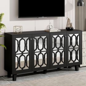 ON-TREND Buffet Cabinet with Adjustable Shelves, 4-Door Mirror Hollow-Carved TV stand for TVs Up to 70''