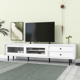 ON-TREND Chic Elegant Design TV Stand with Sliding Fluted Glass Doors, Slanted Drawers Media Console for TVs Up to 75"