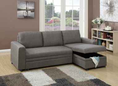 Convertible Sectional Sofa Ash Black Pull out Bed Couch Storage Chaise