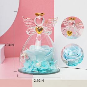 Preserved Rose In Angel Glass (Color: Teal Blue)