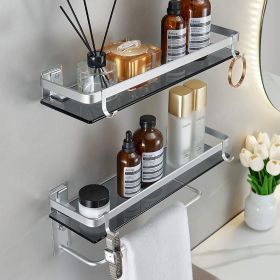 Glass Shelf for Bathroom with Towel Bar Tempered Glass Shelves (Color: Silver)