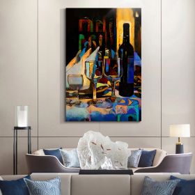 Framed Canvas Wall Art Decor Abstract Style Painting,Wine Bottle with Glasses (Color: as Pic)