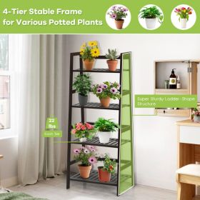 4-Tier Bamboo Plant Rack with Guardrails Stable and Space-Saving (Color: Brown)