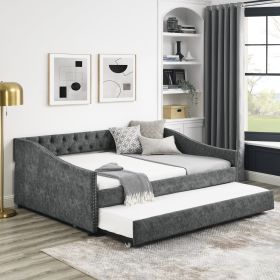 Full Size Daybed with Twin Size Trundle Upholstered Tufted Sofa Bed (Color: as Pic)