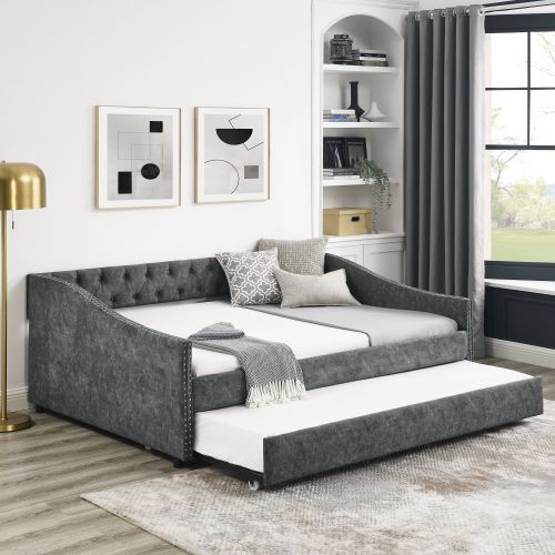 Full Size Daybed with Twin Size Trundle Upholstered Tufted Sofa Bed Full Size Daybed with Twin Size Trundle Upholstered Tufted Sofa Bed